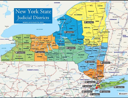 Une carte des régions administratives judiciaires de l'État de New York