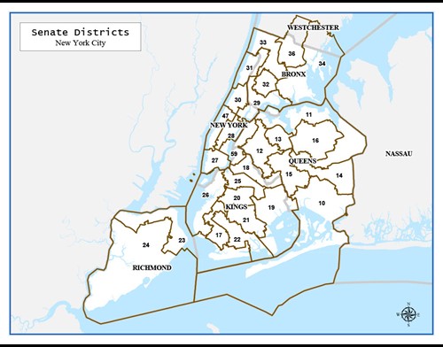 Carte des circonscriptions de la ville de New York pour le Sénat de l'État